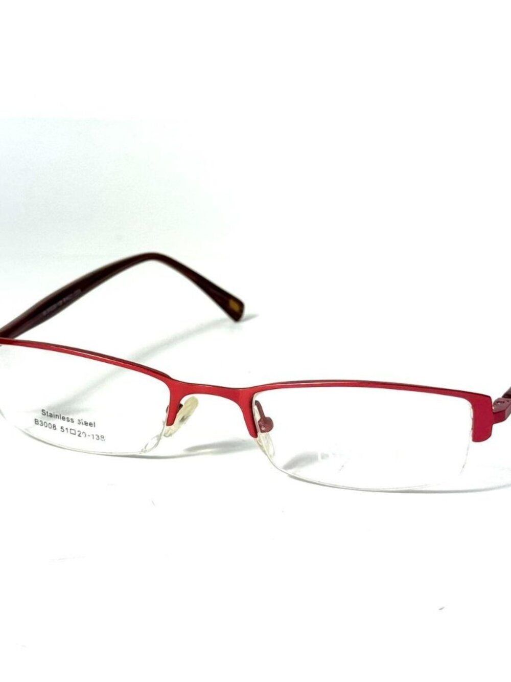 B3008  Vintage Y2K Biacci Red Semi-Rimless Rectangular Eyeglasses